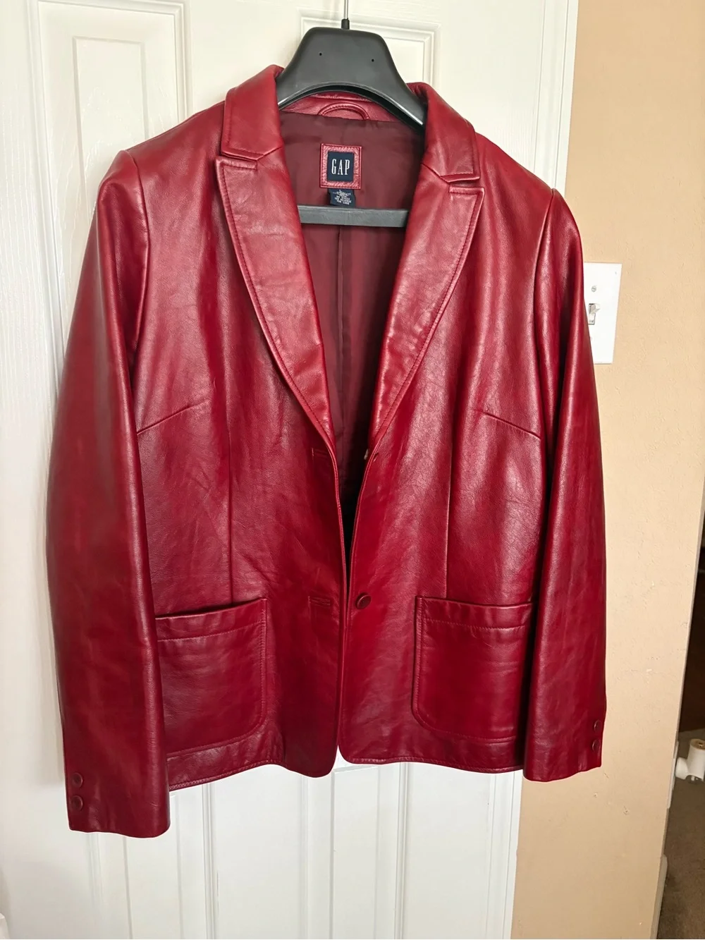 GAP Women's Red Leather Blazer Jacket (90’s Era)